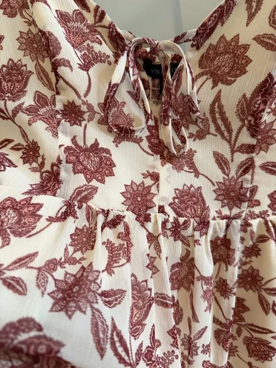 Cream Floral Spaghetti Strap Sundress with Burgundy Print - Picture 3 of 4